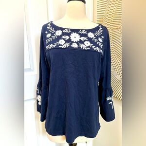 J. Crew Blue Embellished 3/4 Sleeve Blouse